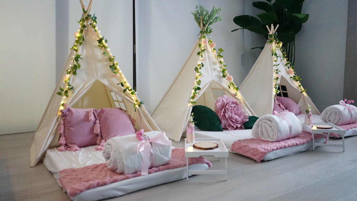 Woah Teepee floral sleepover setup